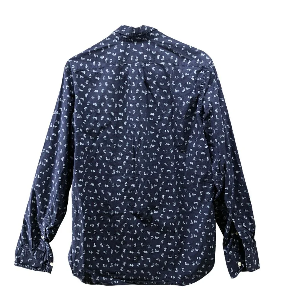 J.‎ Crew Long Sleeve Button Down Shirt Mens M Slim Navy Blue Floral Print Secret